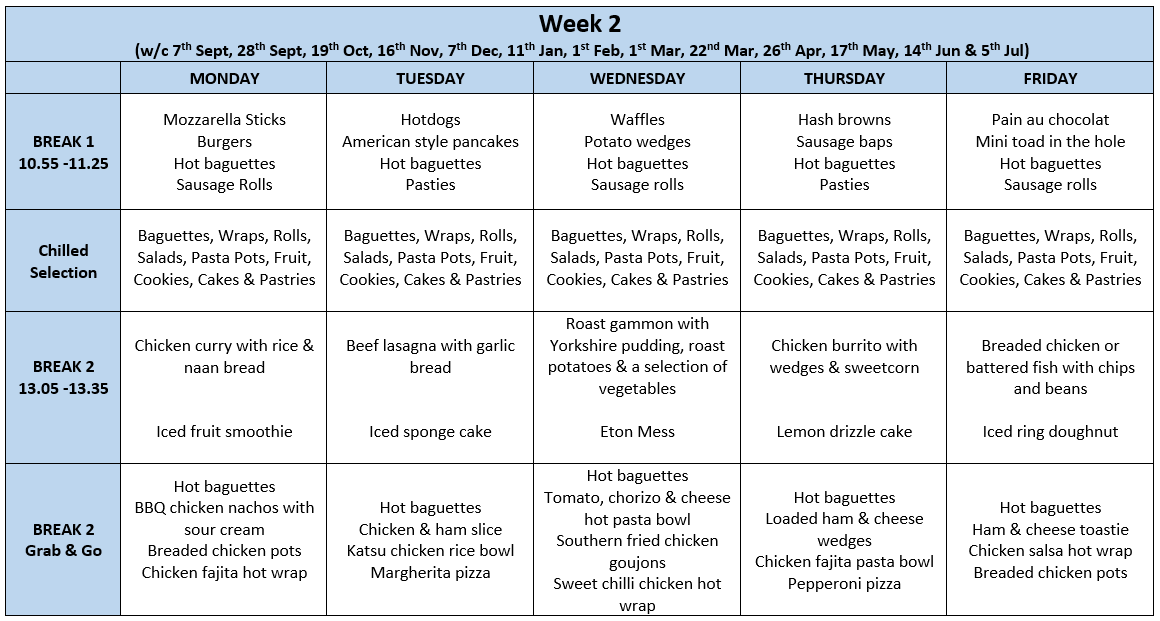 Torquay Academy canteen menu: week 2