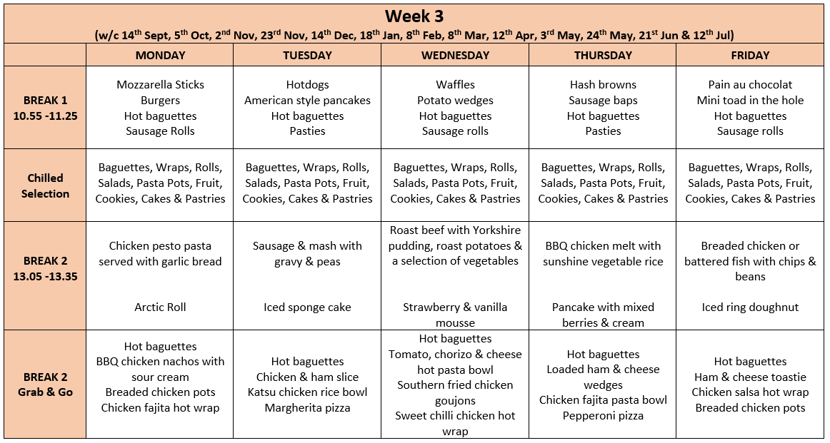Torquay Academy canteen menu: week 3