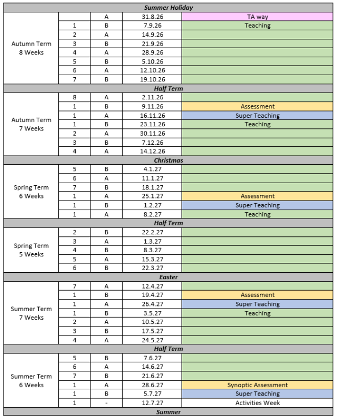 Teaching and learning cycle dates for 2026–27